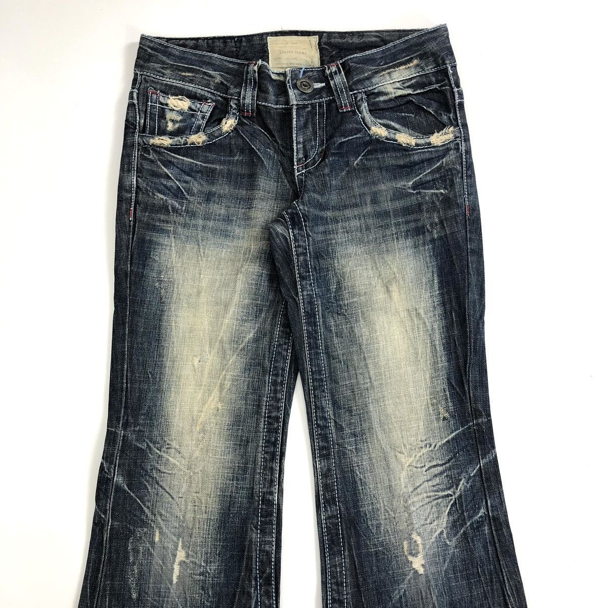 If Six Was Nine × Le Grande Bleu (L.G.B.) × Vintage Vintage Lolita Exotic Flared Jeans Distressed Faded Denim Size US 27 - 3 Thumbnail