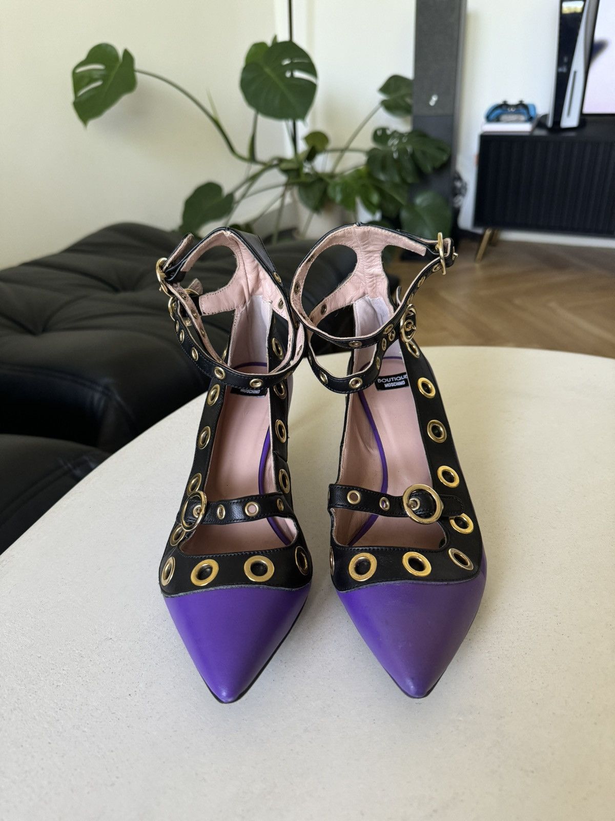 Moschino Moschino Boutique Heel Shoes Leather Purple Avant Garde Size US 7 / IT 37 - 2 Thumbnail