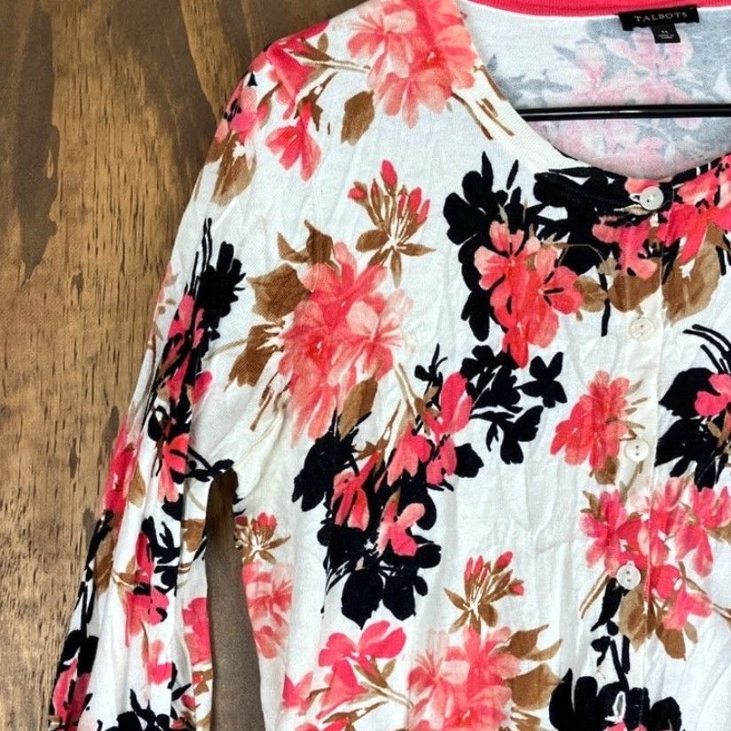 Banana Republic Talbots Womens Cardigan Sweater Multicolored Floral Button Down Cotton Blend M Size M / US 6-8 / IT 42-44 - 4 Thumbnail