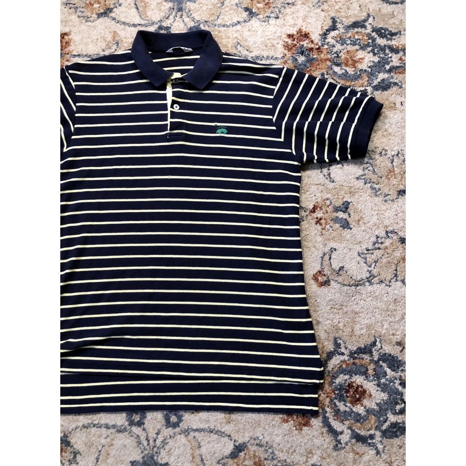 Brooks Brothers Brooks Brothers Polo Shirt Mens M Navy Yellow Striped Golden Fleece USA - Polo, Short Sleeve, 100% Cotton, Casual, Striped, Green Logo, Made in USA Size US M / EU 48-50 / 2 - 4 Thumbnail