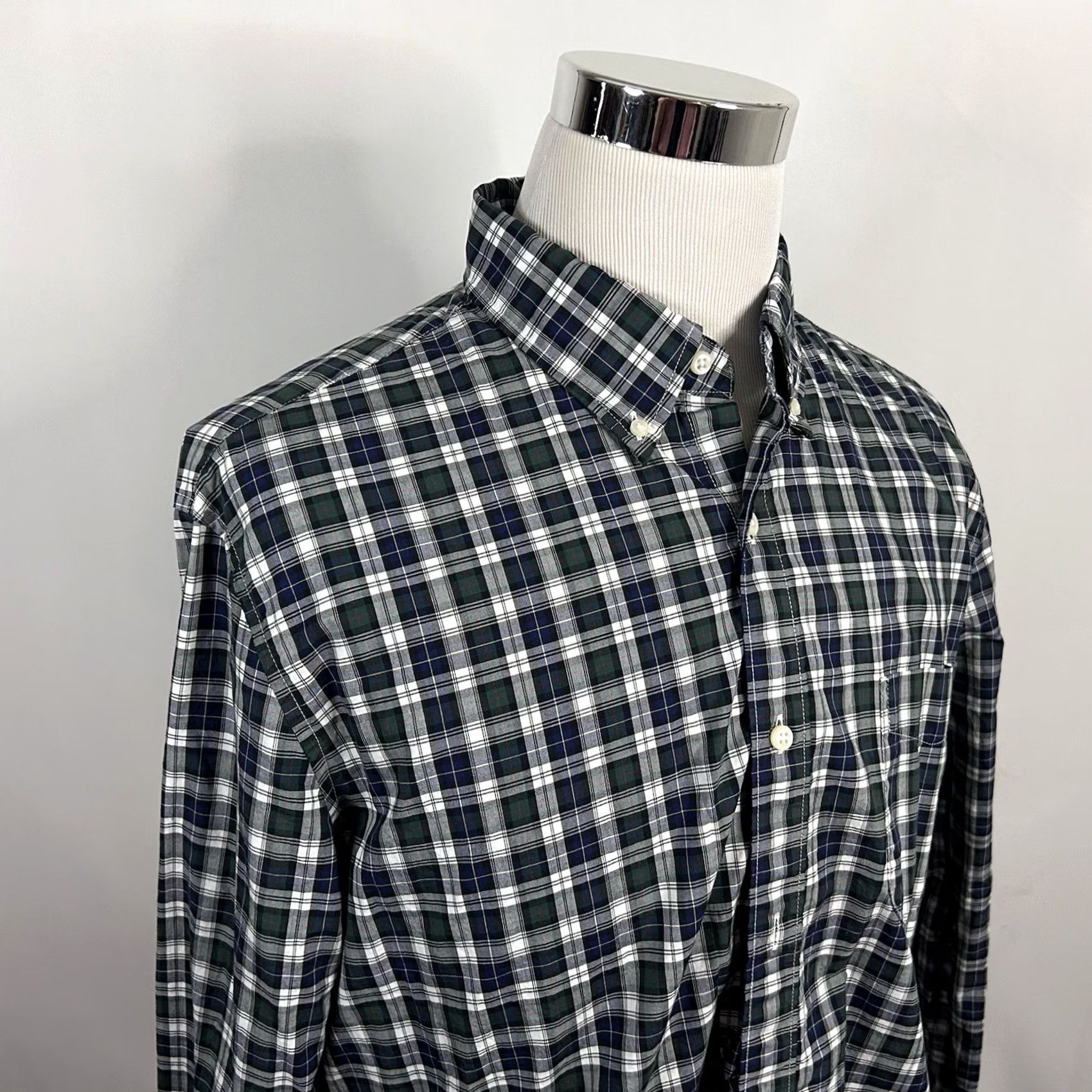 J.Crew J.CREW Shirt XL Slim Button-Front Plaid Green Blue 100s 2 Play Yarns Secret Wash Casual Mens Size US XL / EU 56 / 4 - 2 Thumbnail
