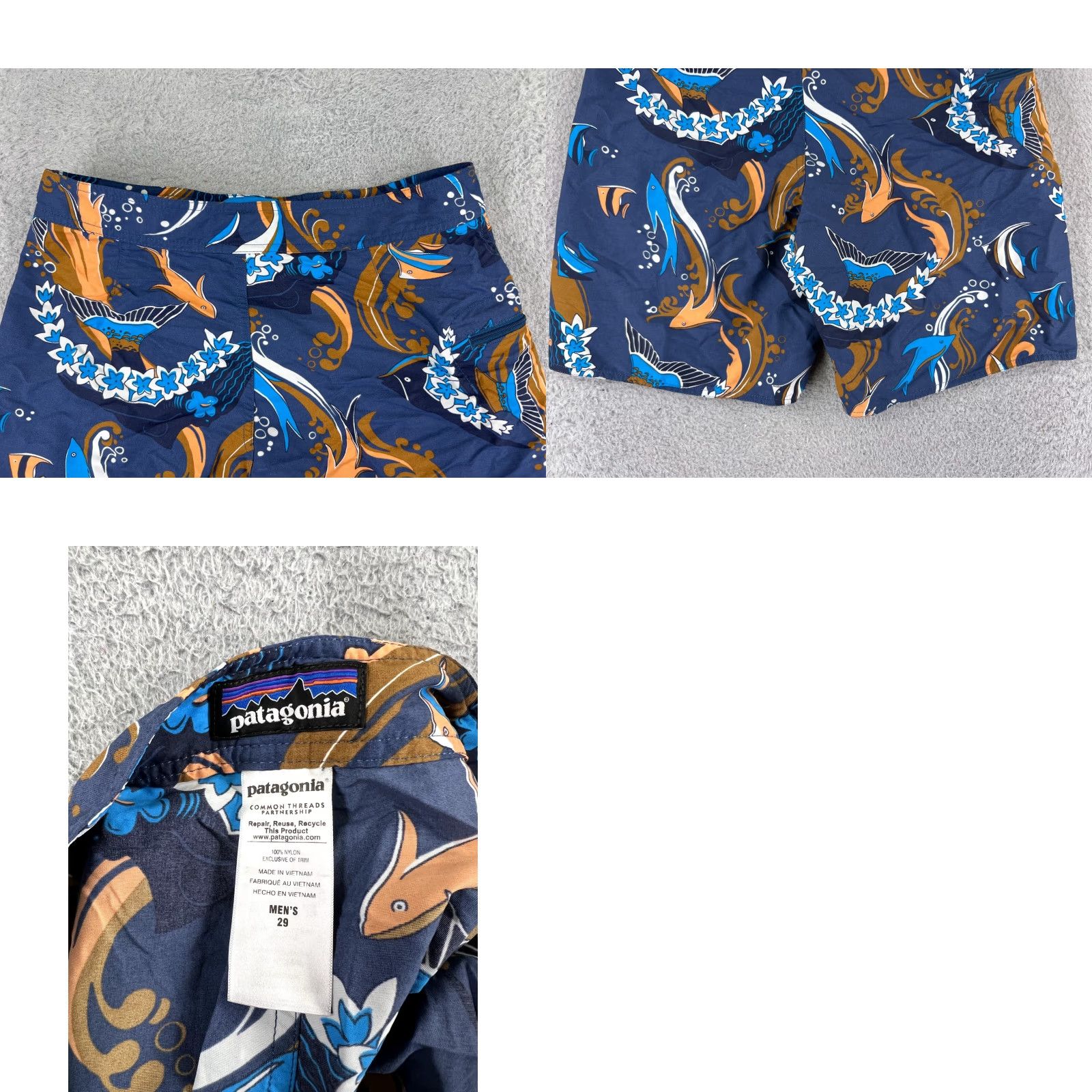 Patagonia Patagonia Men Bottom Trunks 29 Blue Floral Hawaiian Tropical Fish Nylon Swim Surf Size US 29 - 9 Thumbnail