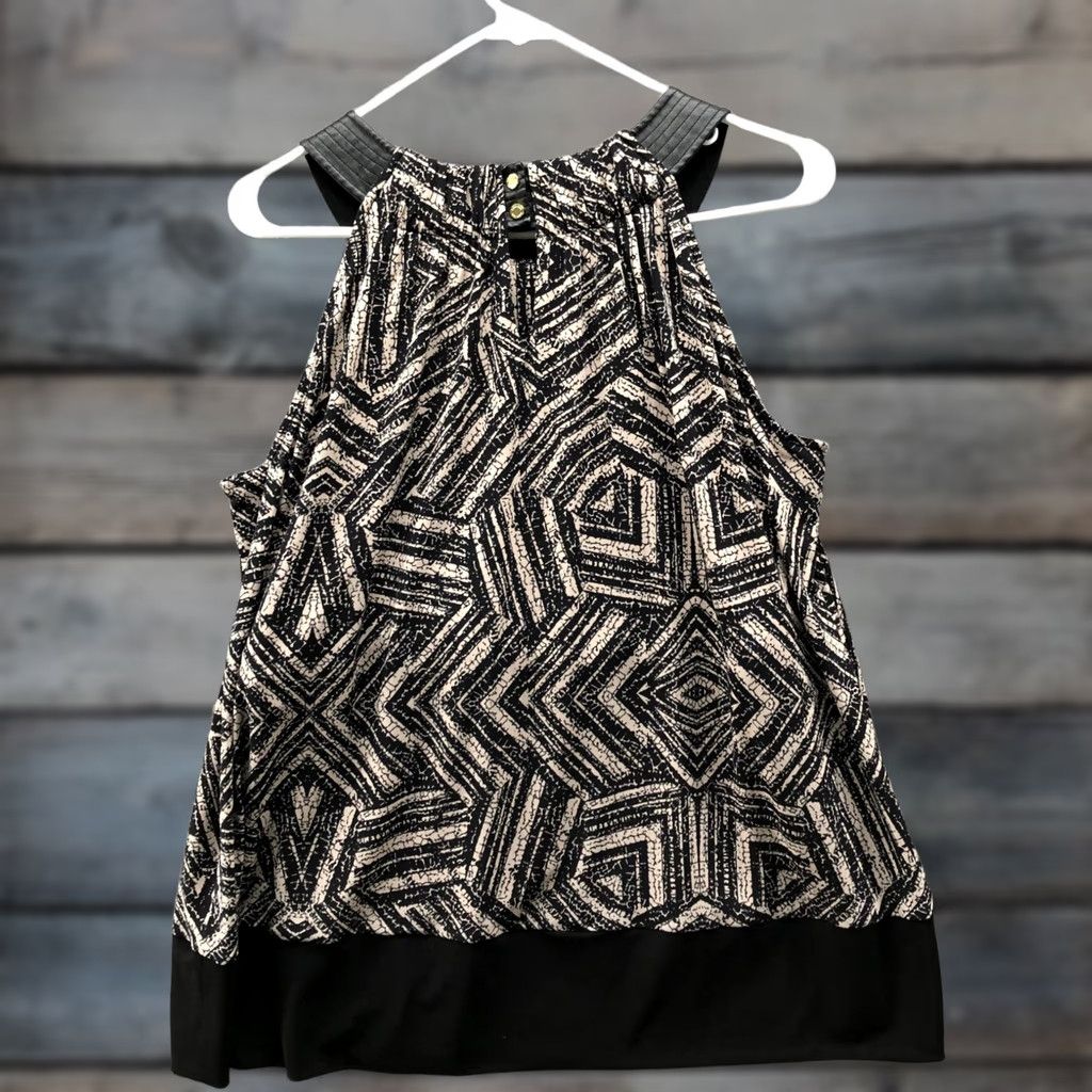 Calvin Klein Calvin Klein Geometric Halter Top Womens XL Black Tan Sleeveless Jersey Blouson Size XL / US 12-14 / IT 48-50 - 1 Thumbnail