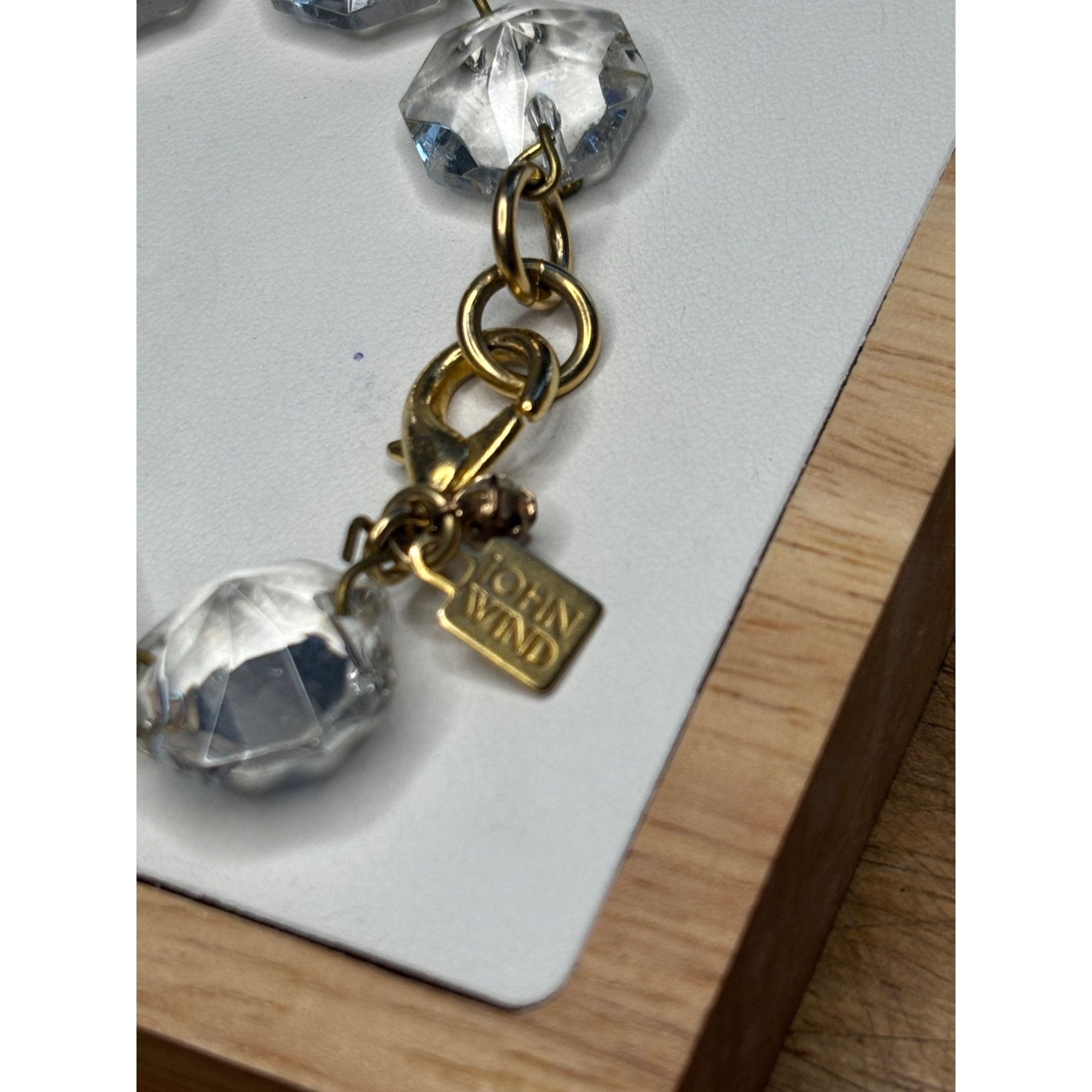 Vintage John Wind signed Vintage Crystal & Brass Octagonal Link Brac Size ONE SIZE - 8 Thumbnail