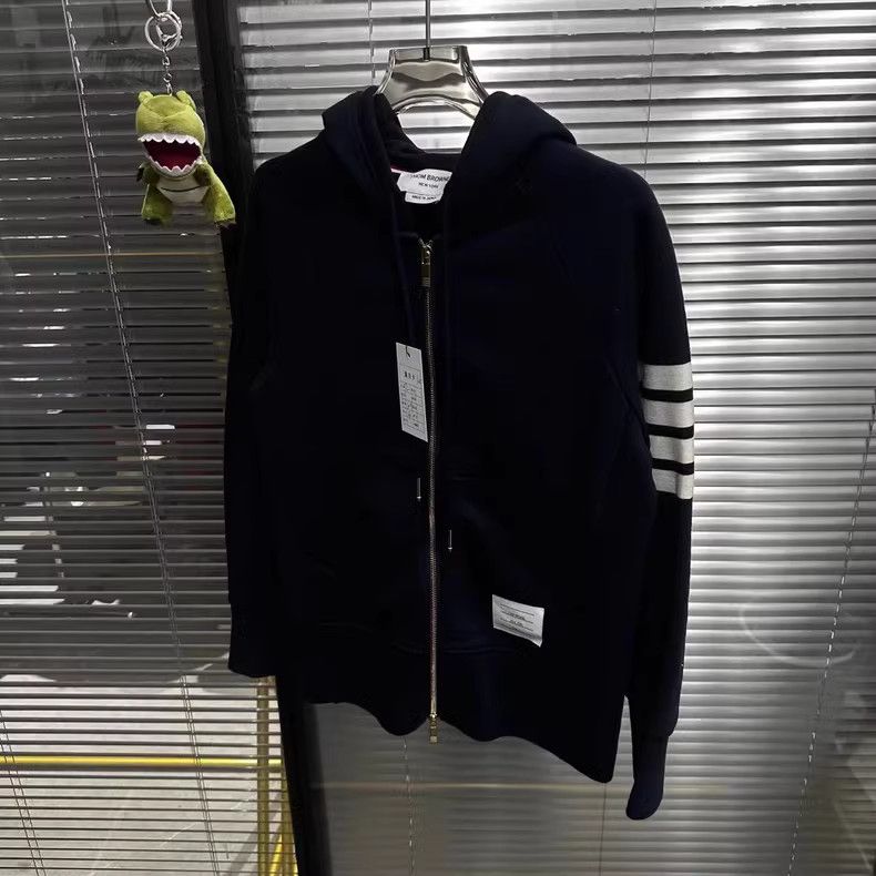 Thom Browne Thom Browne Navy Striped Zip-Up Hoodie-dmc Size US M / EU 48-50 / 2 - 1 Thumbnail