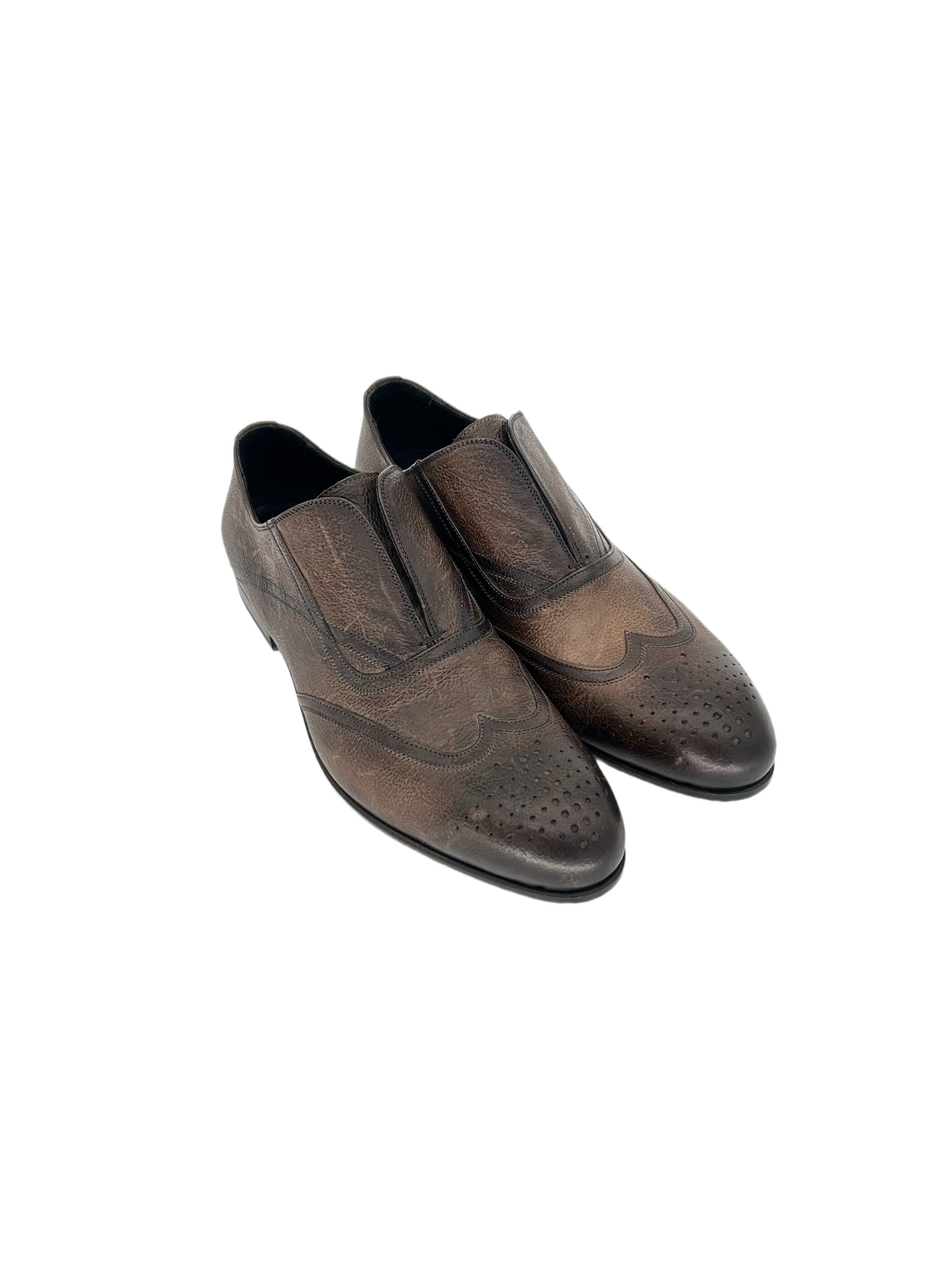 Yves Saint Laurent Burnished Slip On Brogue Shoe
