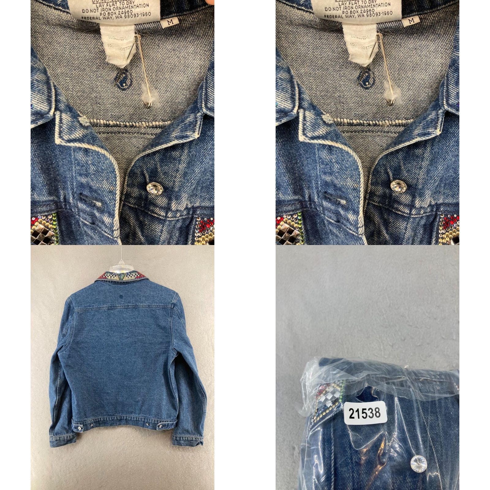 Denime VINTAGE Christine Alexander Denim Jacket Womens M Blue Rhinestone Embellished 90s Western Style Mens Womens? Size 32" / US 10 / IT 46 - 8 Thumbnail