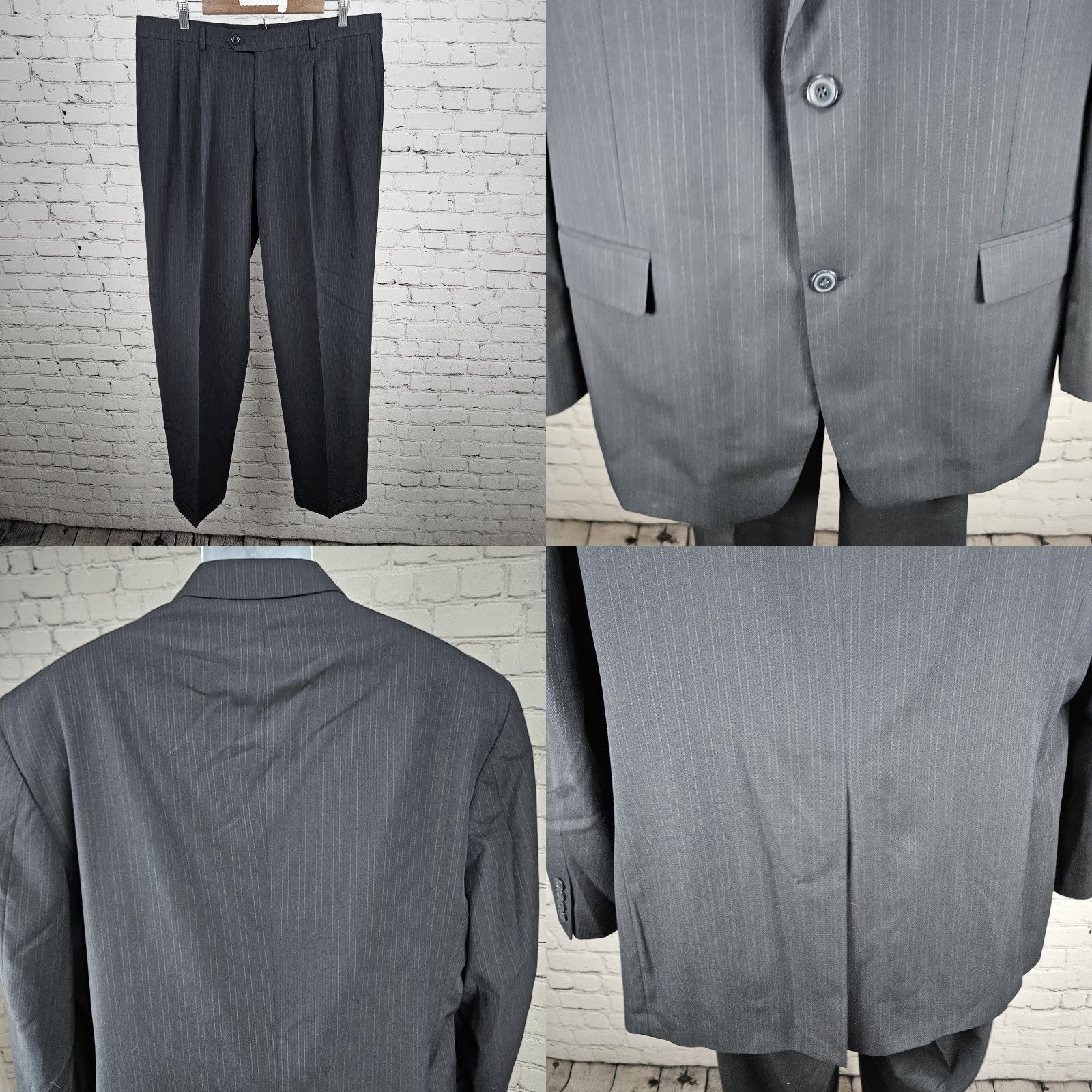 Haggar Haggar Navy Suit Up System 2 Piece Set Notch Jacket 2-Button Single-Vented Full Back Striped 46L 36x32 Mens Wirh Size 46R - 8 Thumbnail
