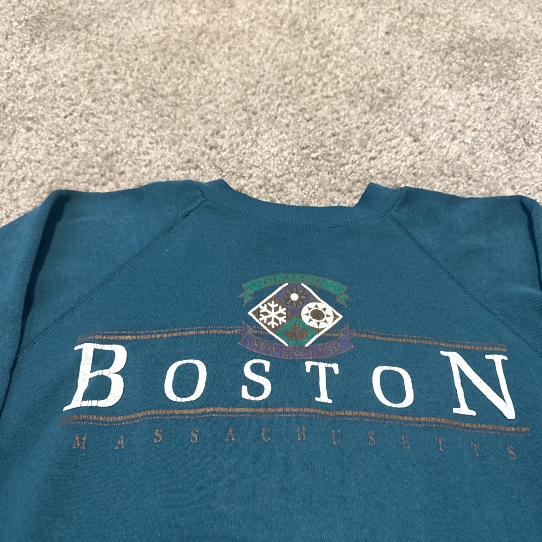 Hanes VINTAGE Hanes 80s Boston Massachusetts Tourist Crewneck Sweatshirt Teal Blue Large Unisex Adults L Pullover Sweatshirt Size US L / EU 52-54 / 3 - 3 Thumbnail