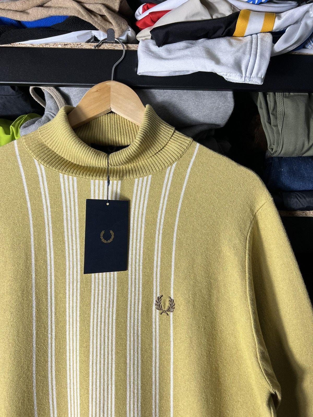 Fred Perry 🟡 Fred Perry Reissues Stripe Roll Neck Sweater 1964 Gold 🧶 Size US L / EU 52-54 / 3 - 9 Thumbnail
