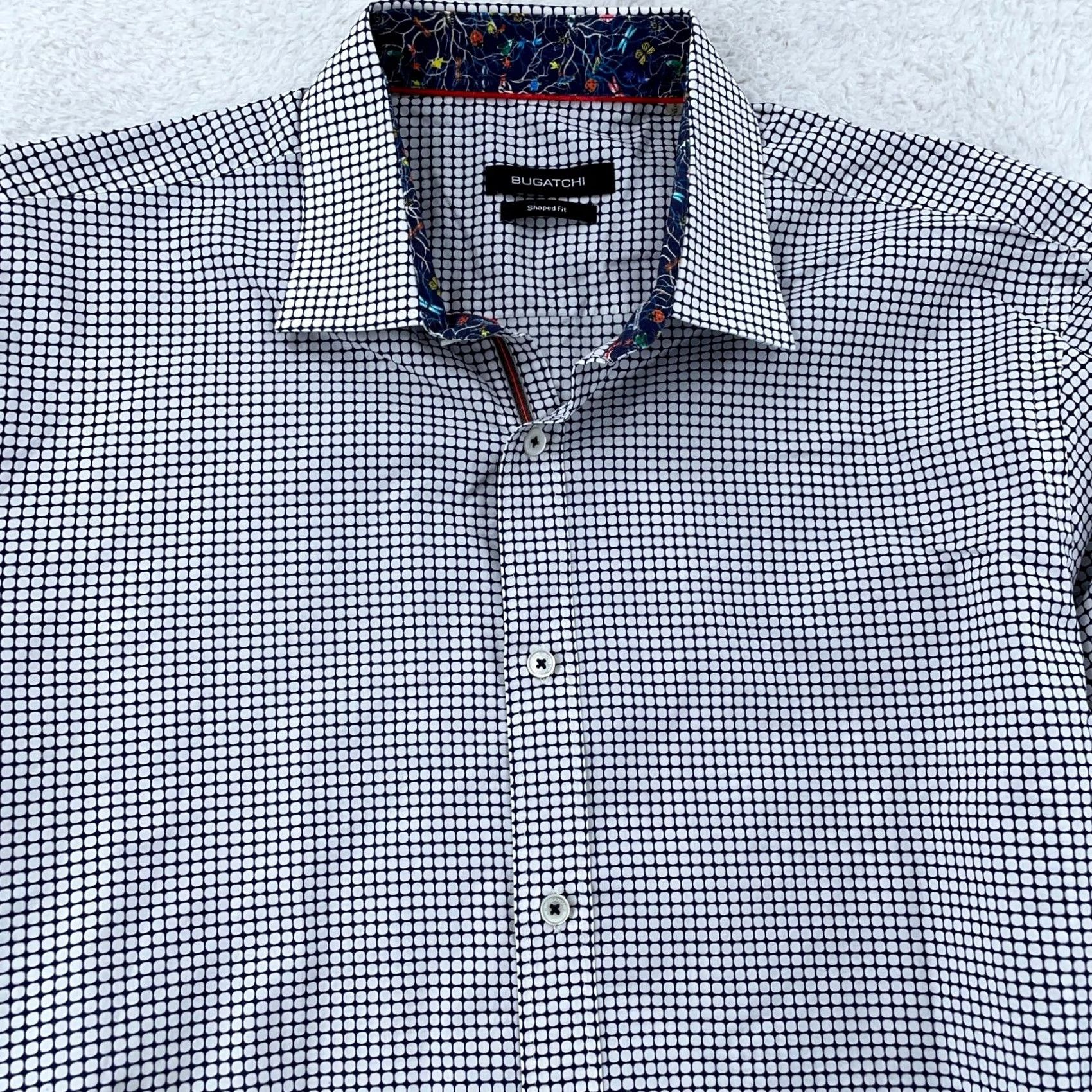 BUGATCHI Bugatchi Uomo Shirt Mens L White Black Polka Dot Shaped Fit Button Up Size US L / EU 52-54 / 3 - 2 Thumbnail
