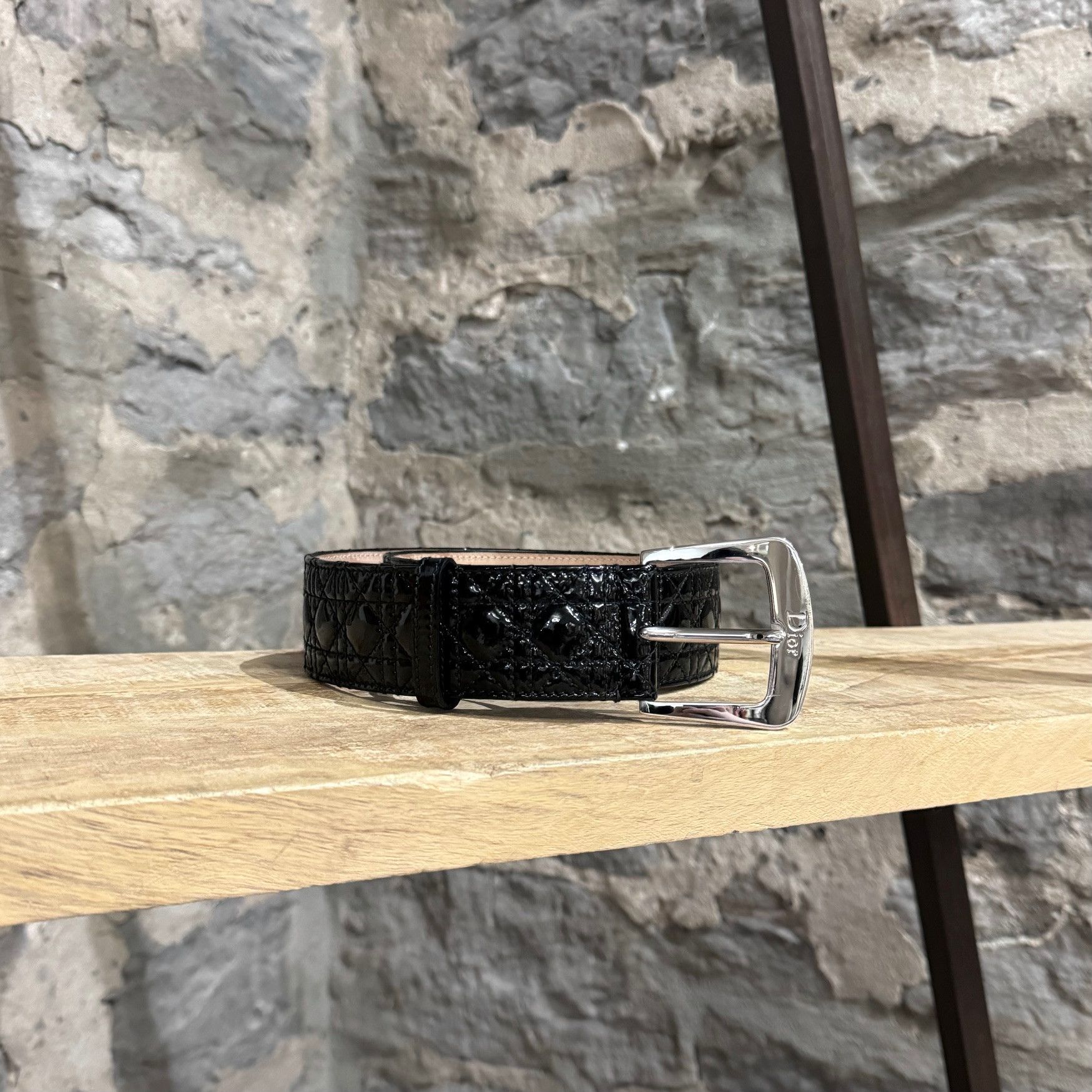 Dior Christian Dior Black Patent Leather Cannage Pattern Belt Size ONE SIZE - 1 Thumbnail
