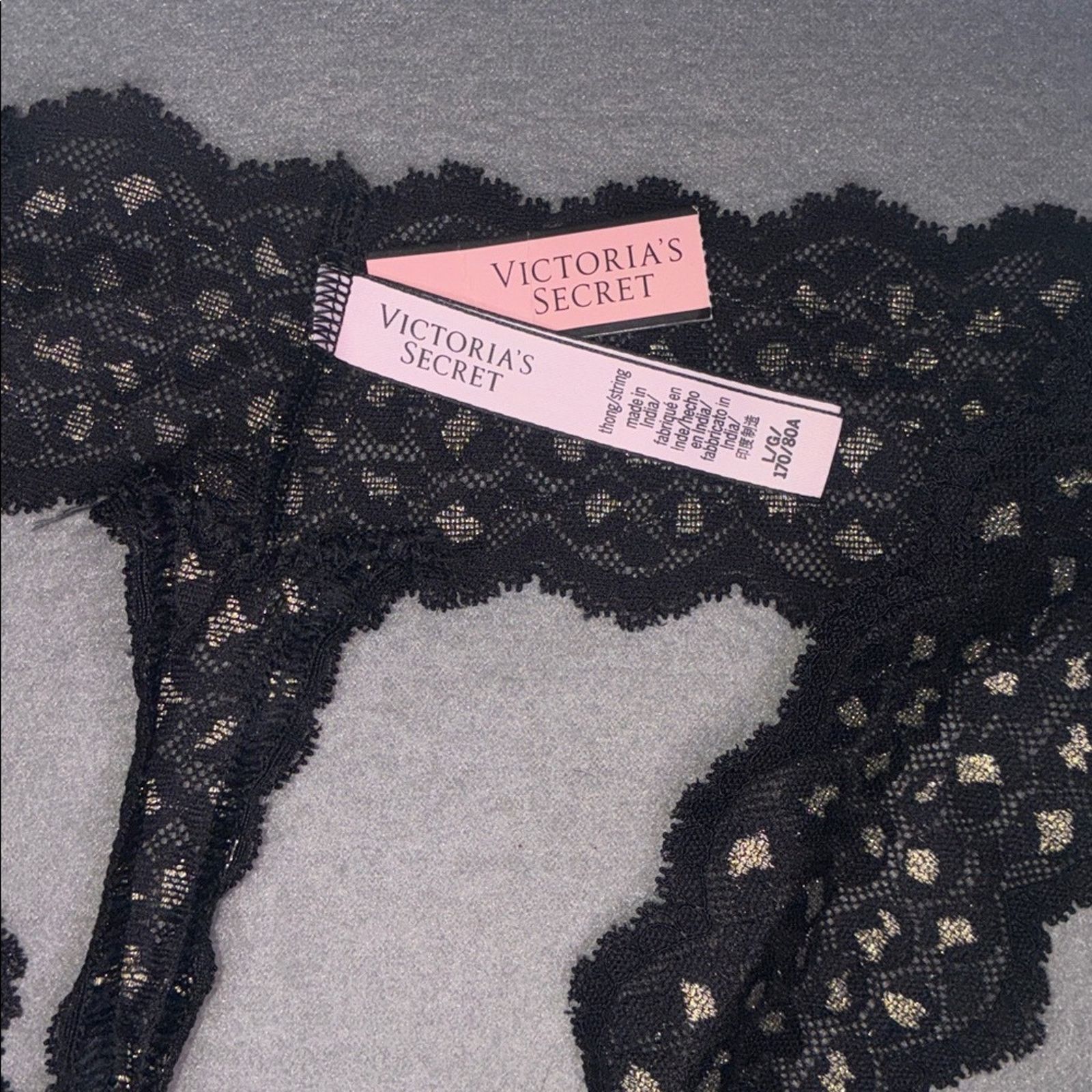 Victoria's Secret Victoria’s Secret Black Lace Thong Panty Gold Leopard Size ONE SIZE - 6 Thumbnail