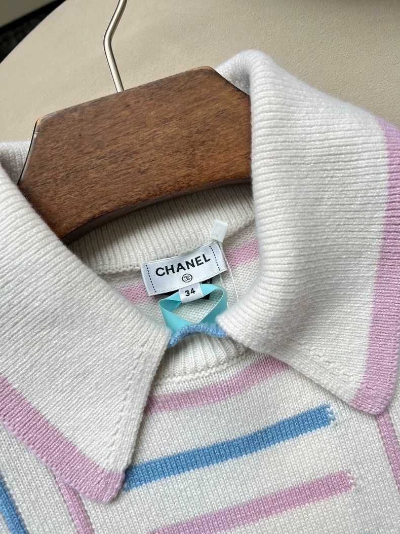 Chanel Chanel Beige striped logo embroidered cashmere lapel short Size XXS / US 00 / IT 34 - 4 Thumbnail