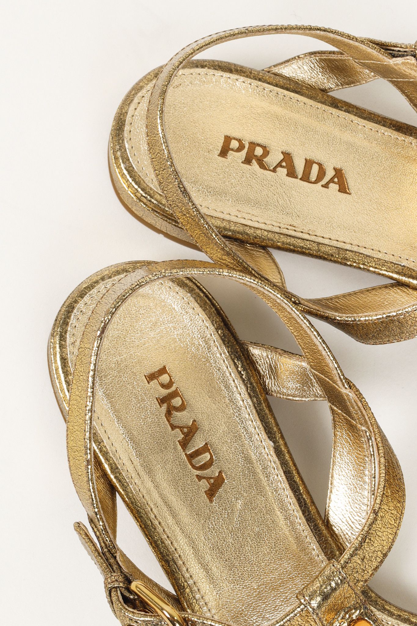 Prada Prada Gold Metallic Studded Flat Sandals Size US 9 / IT 39 - 10 Thumbnail