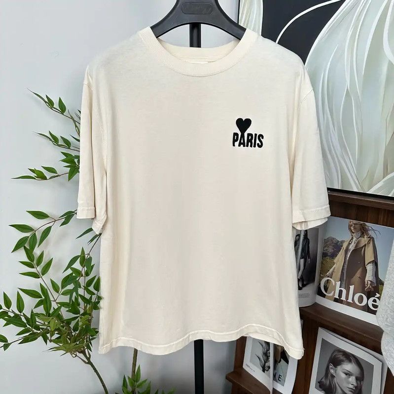 AMI AMI White Cotton Women's T-shirt with Paris Print 0089 Size L / US 10 / IT 46 - 1 Thumbnail