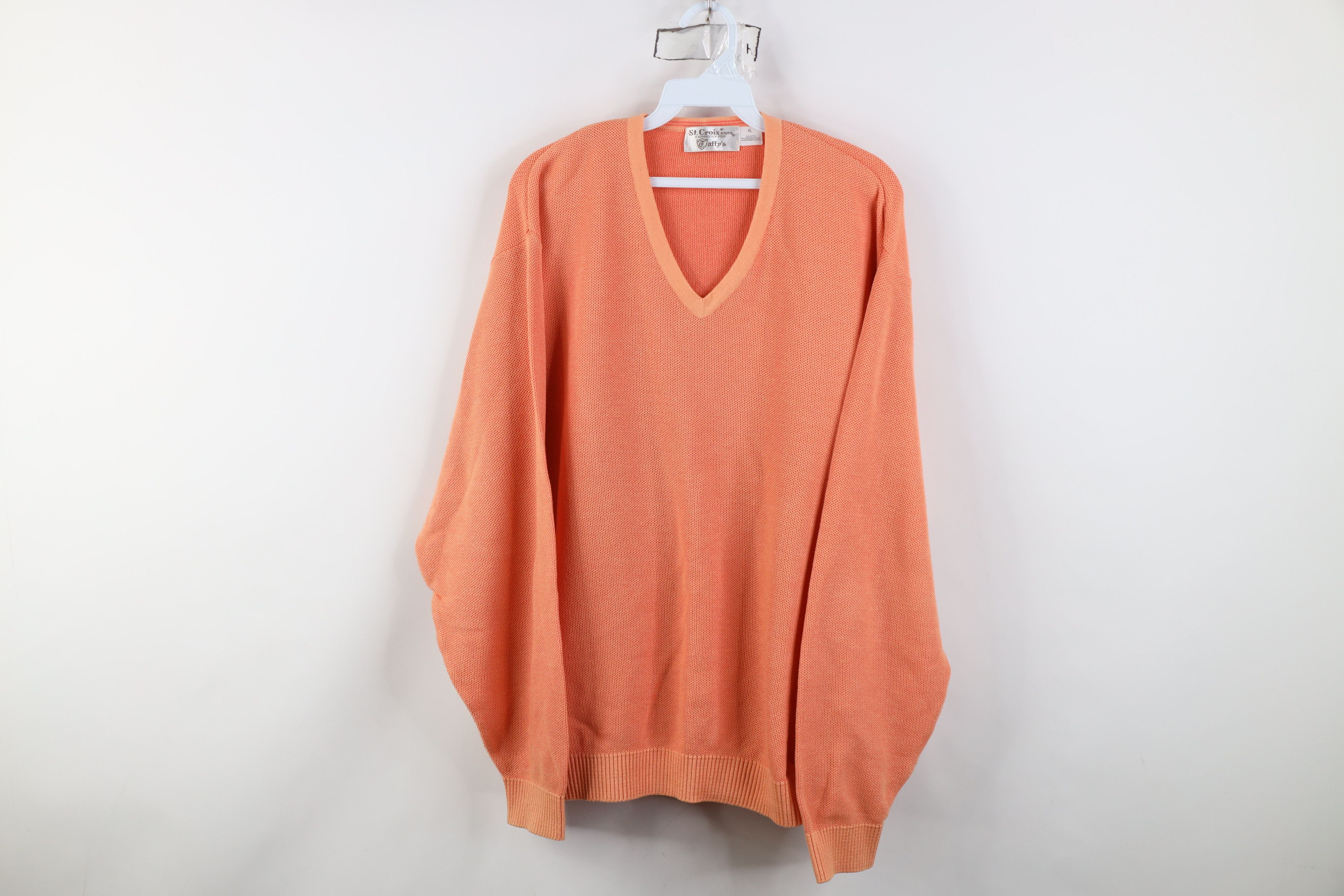 St. Croix Vintage 90s St Croix Knits Knit V-Neck Sweater Orange USA Size US XL / EU 56 / 4 - 1 Thumbnail