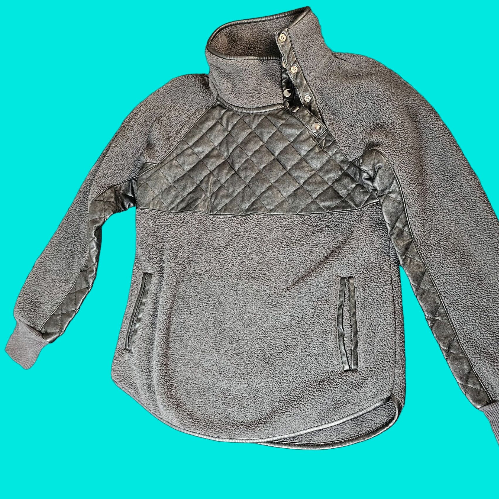 Abercrombie & Fitch Abercrombie & Fitch Quilted Fleece Sweater Womens XS Snap Pullover Gray Black Size XS / US 0-2 / IT 36-38 - 1 Thumbnail