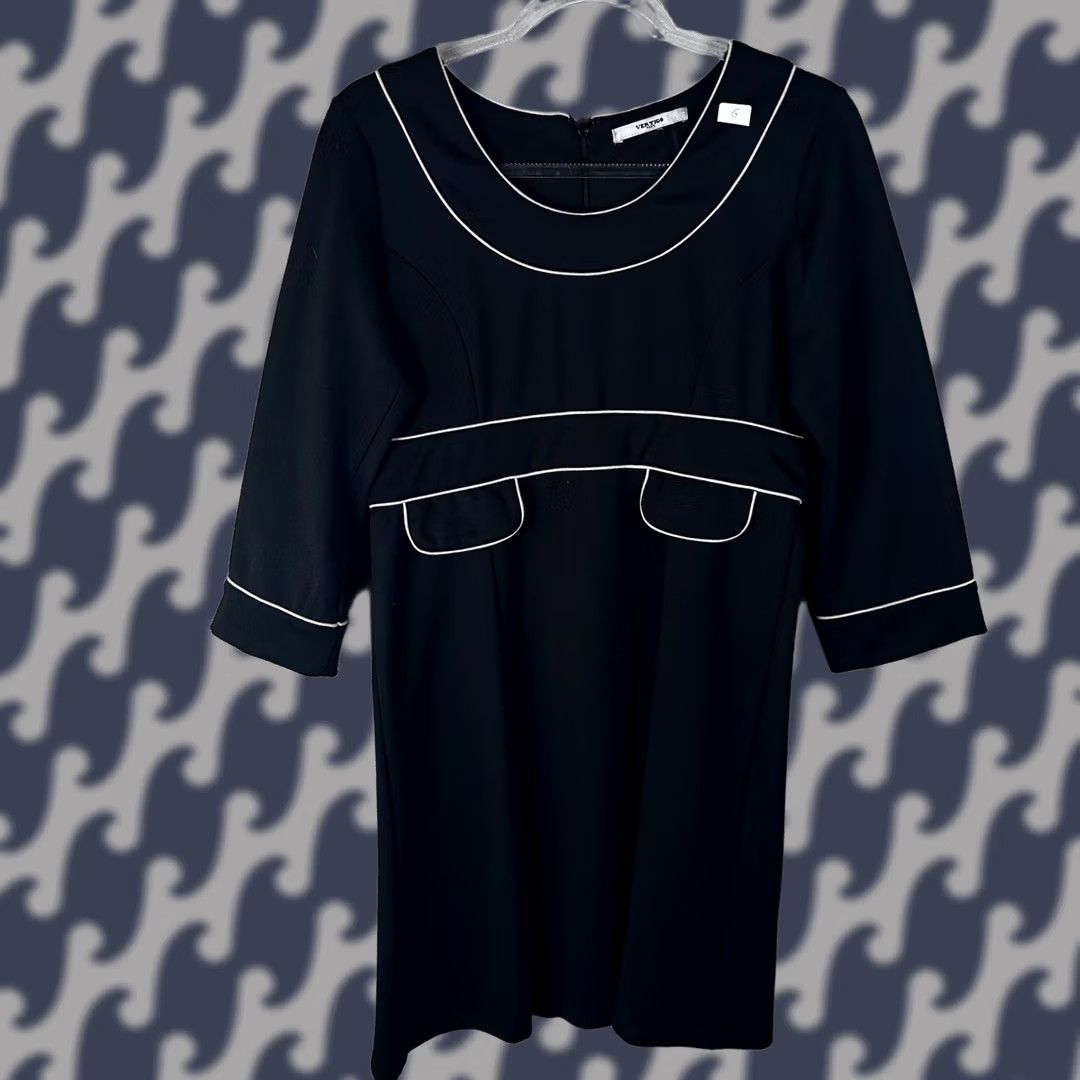 Vintage VINTAGE Vertigo Paris Shift Dress Black 60s Mod White Piping 3/4 Sleeve Size 6 Womens Dress Size M / US 6-8 / IT 42-44 - 1 Thumbnail