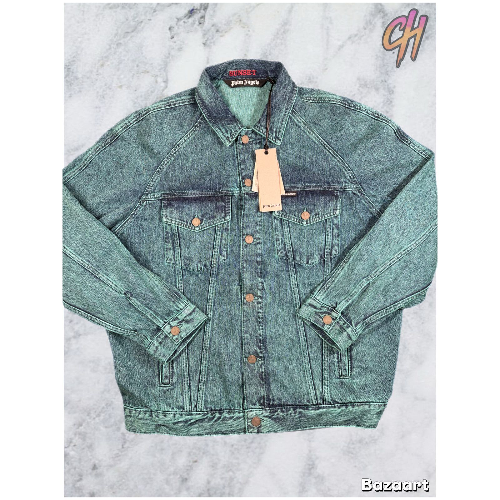 Palm Angels Palm Angels Light Wash Sunset Loose Denim Jacket Size Medium Size US M / EU 48-50 / 2 - 1 Thumbnail