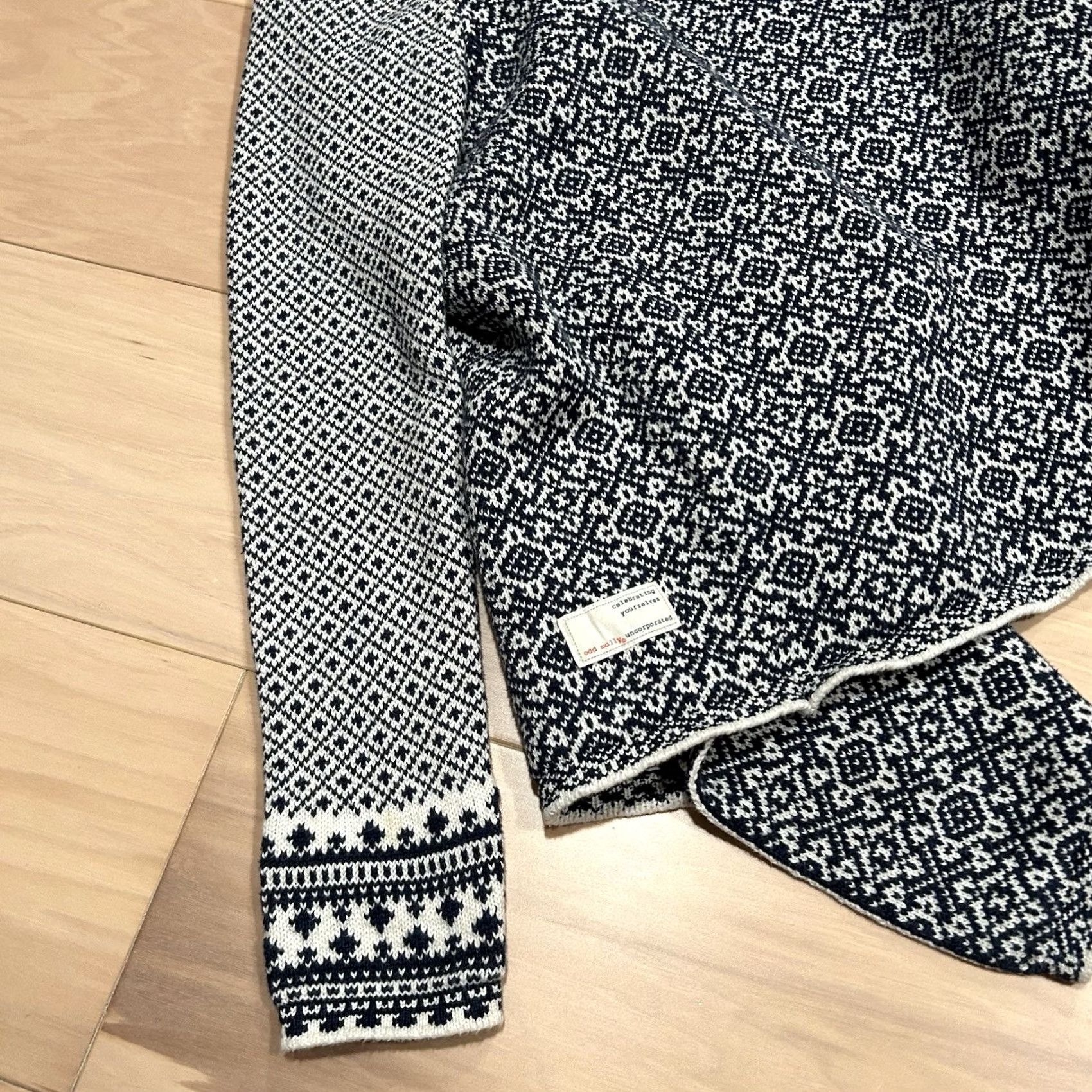 Vintage Odd Molly Cotton Shawl Wrap Cardigan Nordic Women’s L Black / White Fair Isle Knit Lightweight Long Sleeve Regular Hand Wash Only Vintage: No Mens? Size L / US 10 / IT 46 - 5 Thumbnail