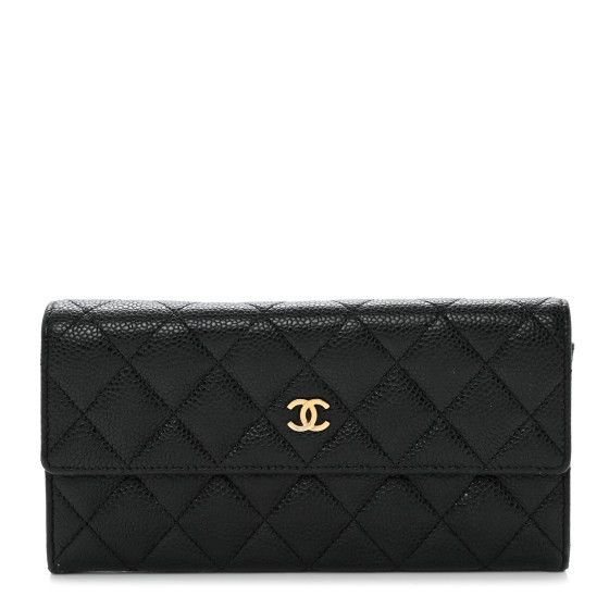 Chanel Chanel Black Quilted Caviar Long Flap Wallet Size ONE SIZE - 1 Thumbnail