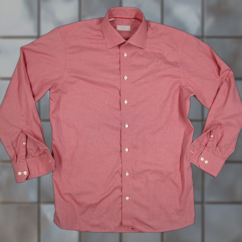 Eton Eton Dress Shirt Mens 15.5 29 Red White Micro Houndstooth Slim Contasting Trim Barrel Cuff Shirt Length 29 Size 42R - 1 Thumbnail