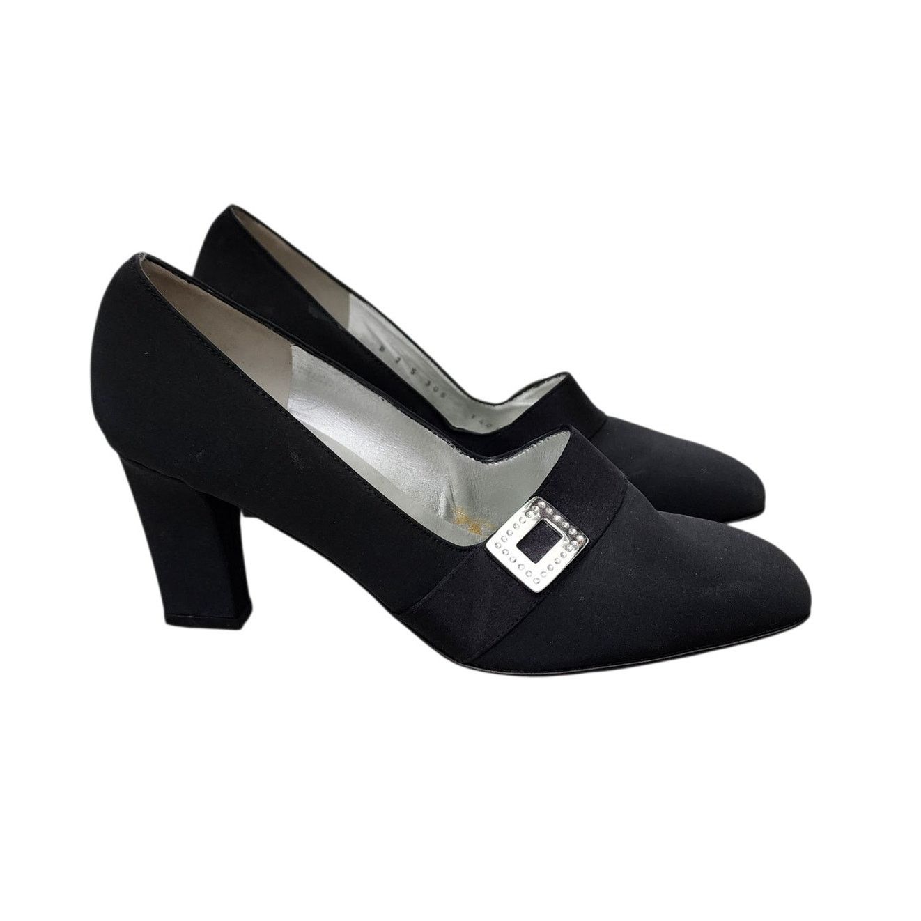 St. John Black Fabric Square Crystal Accent Italian Pumps 7 -  www.antelopusenergy.com