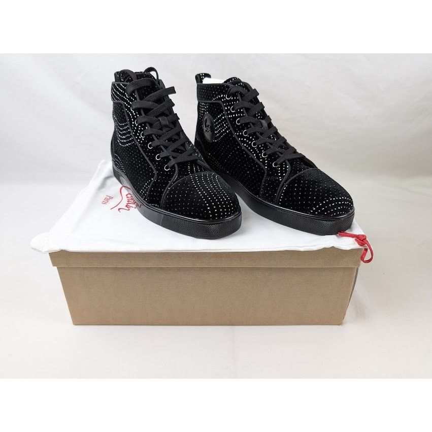 Christian Louboutin o1rshd1 Louis Orlato Flat Hi-Top Sneakers in Black/Silver Size US 12 / EU 45 - 14 Thumbnail