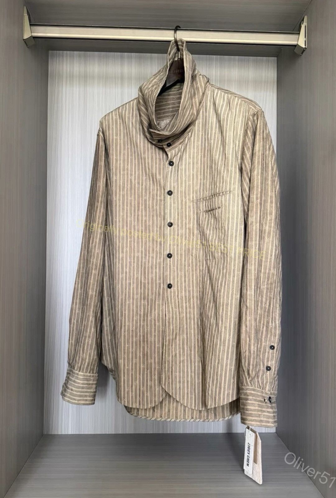Ziggy Chen Ziggy Chen stripe‑jacquard drape‑collar shirt YYYY17/2610 Size US M / EU 48-50 / 2 - 2 Thumbnail
