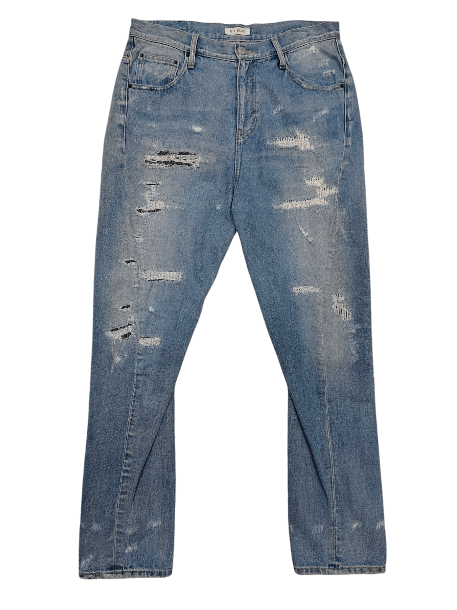 Japanese Brand SICK🇯🇵 Bit Blue 🇯🇵 Distressed Stitch Jeans Size US 33 - 1 Thumbnail