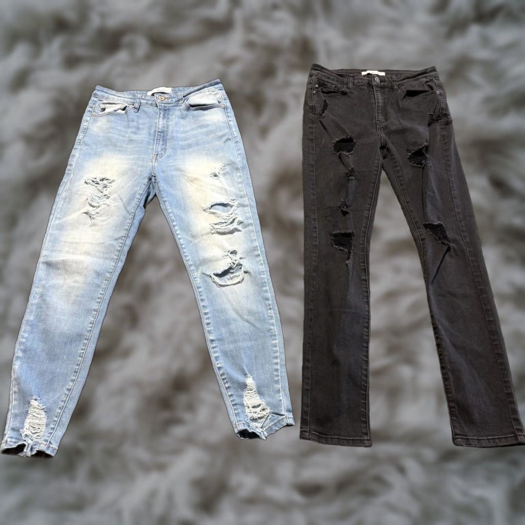 Vintage Kancan Women's Jeans Size 28 Blue Distressed Skinny Denim Lot Of 2 - 9/28 Size 28" / US 6 / IT 42 - 1 Thumbnail