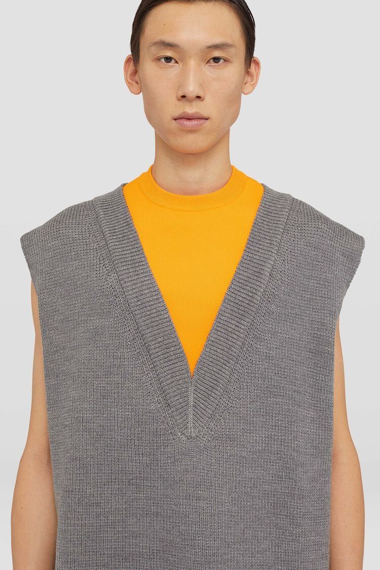 Jil Sander o1w1db10825 Crew-Neck Vest in Grey/Orange Size US M / EU 48-50 / 2 - 5 Thumbnail