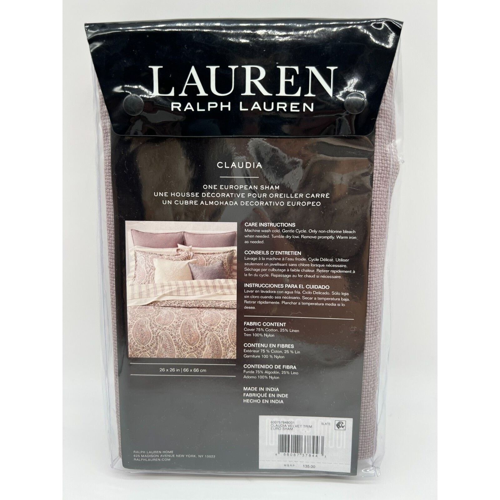 Lauren Ralph Lauren Lauren Ralph Lauren Claudia Velvet Trim Euro Sham Slate $135 Size ONE SIZE - 2 Thumbnail