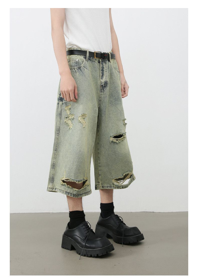 Japanese Brand × Jean Men's loose all-match straight retro ripped denim shorts Size US 32 / EU 48 - 5 Thumbnail