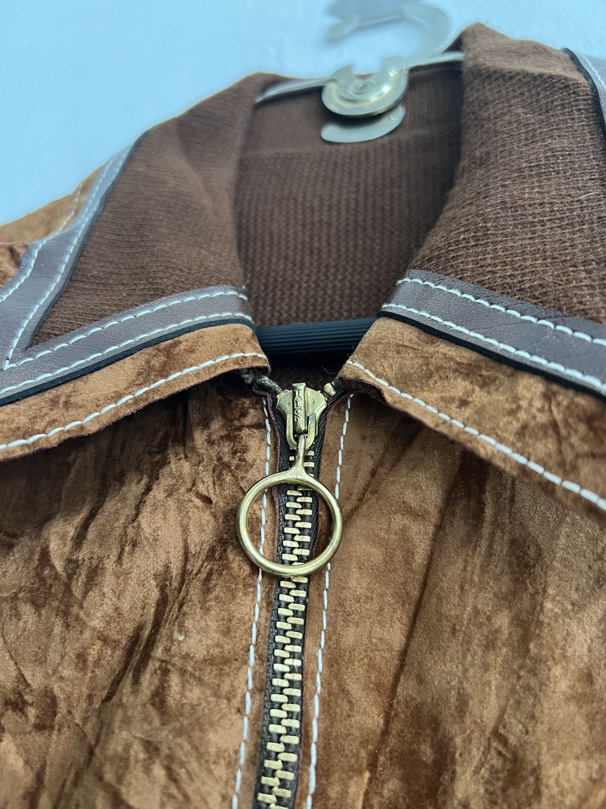 Genuine Leather Vintage 1960s/70s Hybrid Wool Leather Quarter Zip Sweater Size US S / EU 44-46 / 1 - 6 Thumbnail