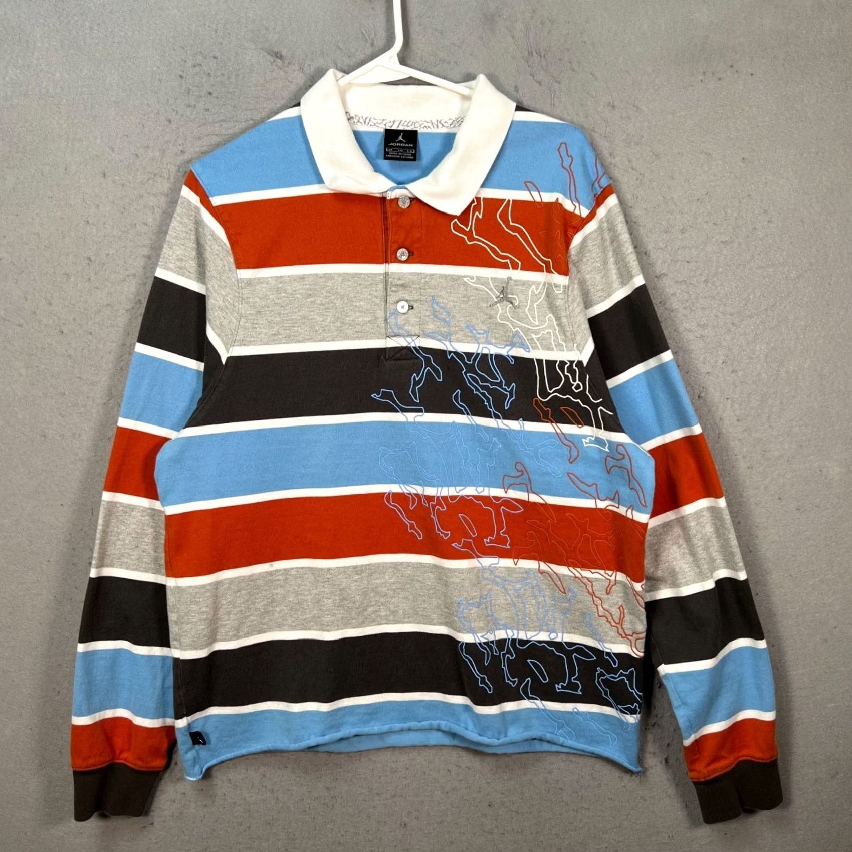 Jordan Brand VTG Air Jordan Polo Shirt Striped Long Sleeve Mens XL Red Gray Blue Multicolor Cotton Shirt Size US XL / EU 56 / 4 - 2 Thumbnail
