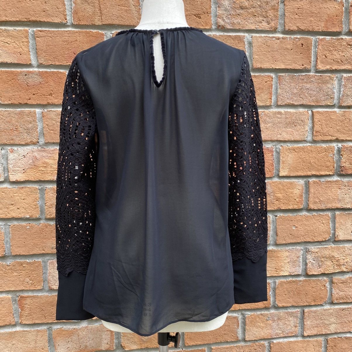 Just Cavalli Just Cavalli Black Chiffon Blouse with Knit Sleeves Size M / US 6-8 / IT 42-44 - 2 Thumbnail