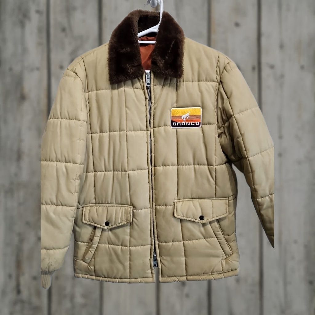 Ford Vtg Ford Bronco F-150 Western Rancher Puffer Jacket Mens XL Beige Nylon Zip Coat Vintage Size US XL / EU 56 / 4 - 1 Thumbnail
