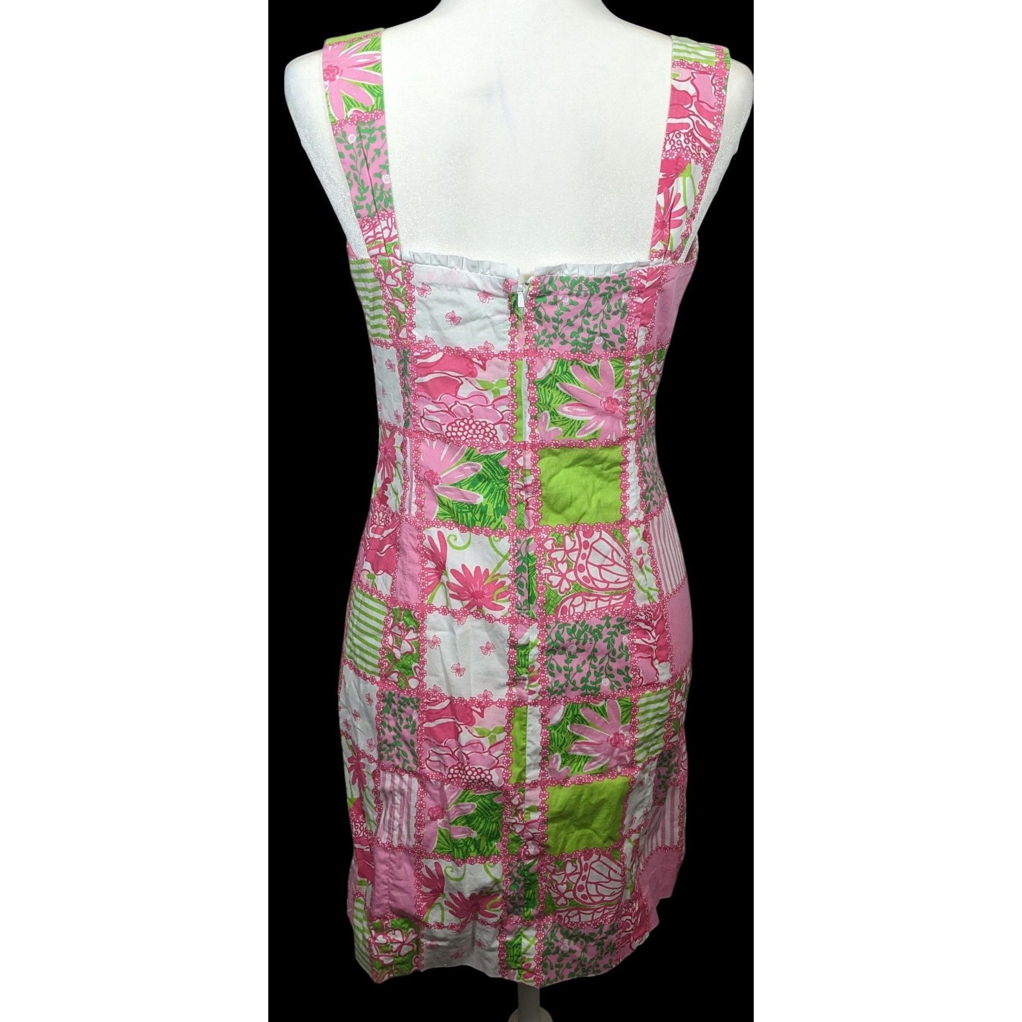 Lilly Pulitzer Lily Pulitzer Pink And Green Floral Checker Summer Dress Size M / US 6-8 / IT 42-44 - 3 Thumbnail