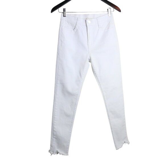Oak + Fort Oak + Fort Frayed Raw Hem White Mid Rise Skinny Jeans Size 25" / US 0 / IT 36 - 1 Thumbnail