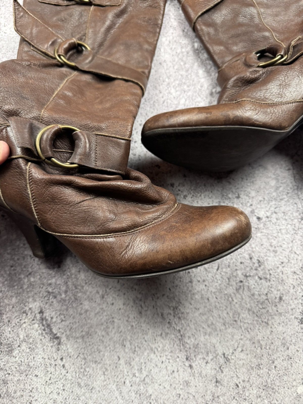 If Six Was Nine Vintage Italian AS98 Heel Leather Biker Boots In Brown Size US 7 / IT 37 - 6 Thumbnail