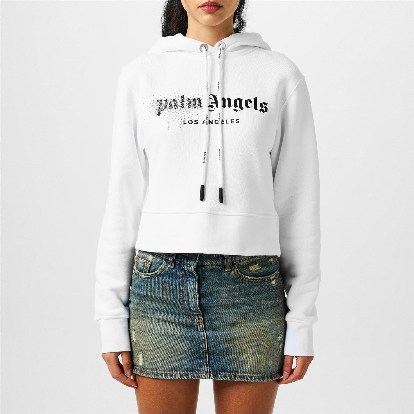 Palm Angels o1g2r1mq0325 Rhinestone Hoodie in White & Black Size S / US 4 / IT 40 - 3 Thumbnail