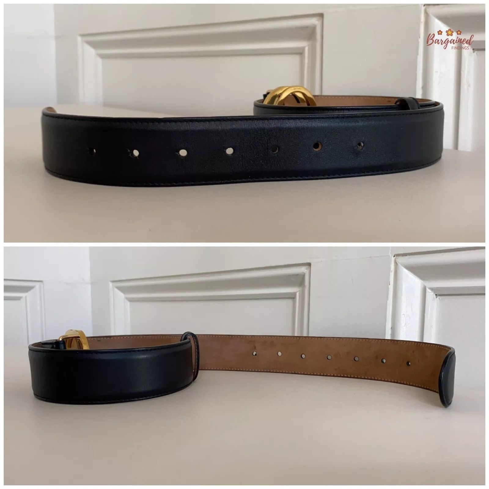 Gucci Gucci Black Calfskin Leather Gold Interlocking G Buckle Belt Size 28 - 7 Thumbnail