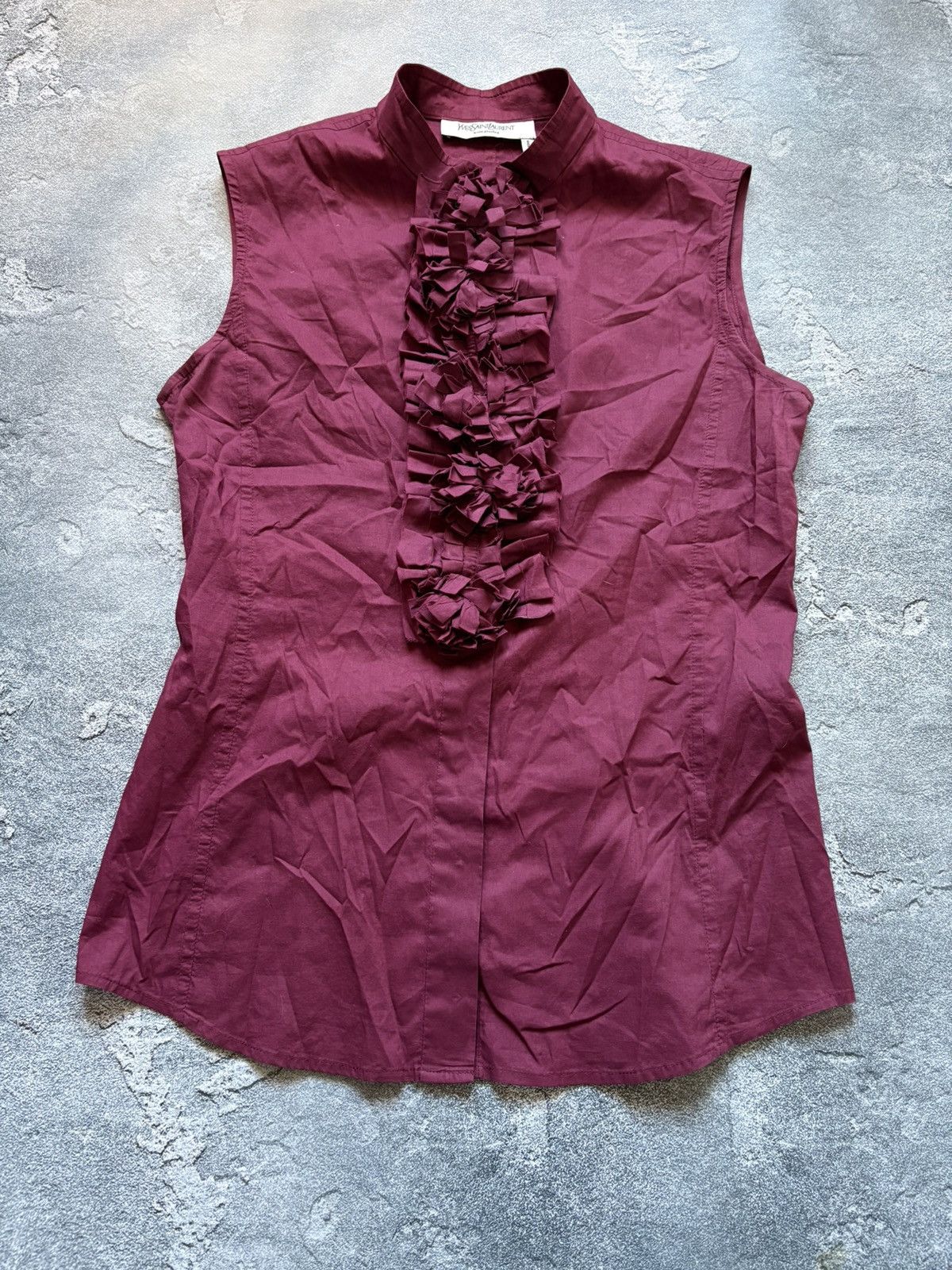 Yves Saint Laurent Yves Saint Laurent Rive Gauche Luxury Ruffled Sleeveless Top Size S / US 4 / IT 40 - 2 Thumbnail