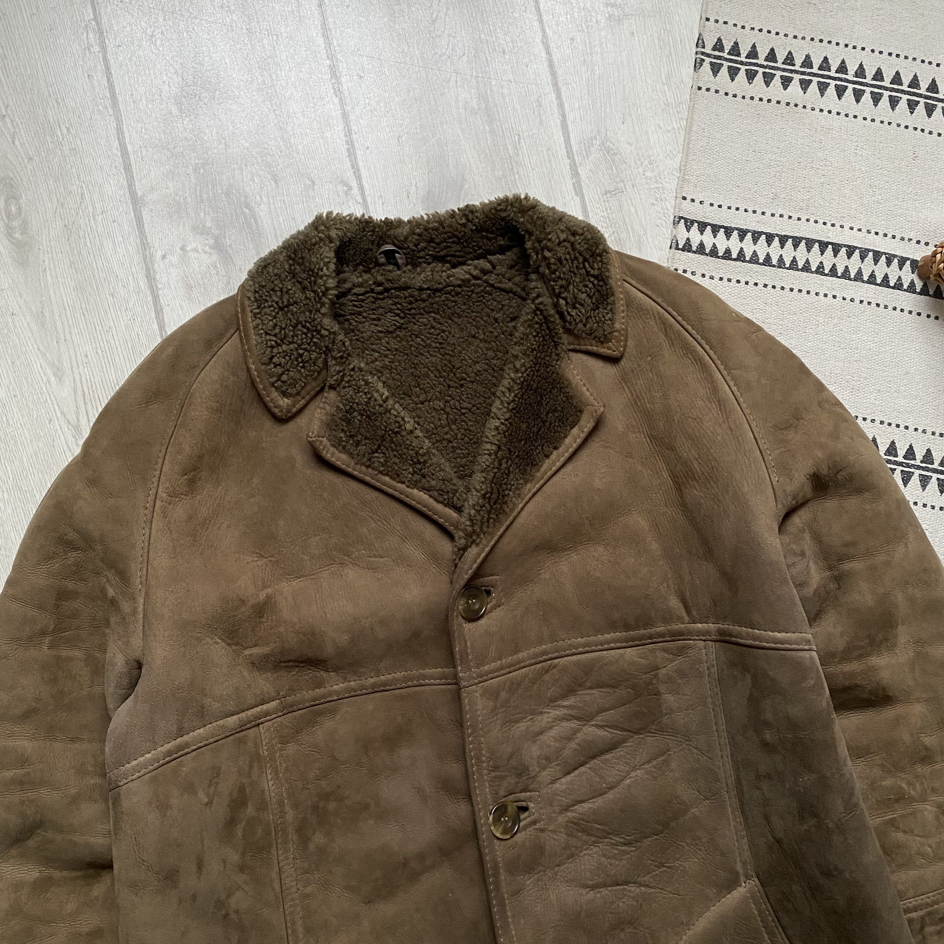 Genuine Leather Vintage 90s Real Suede Sheepskin heavy coat jacket Size US XL / EU 56 / 4 - 2 Thumbnail
