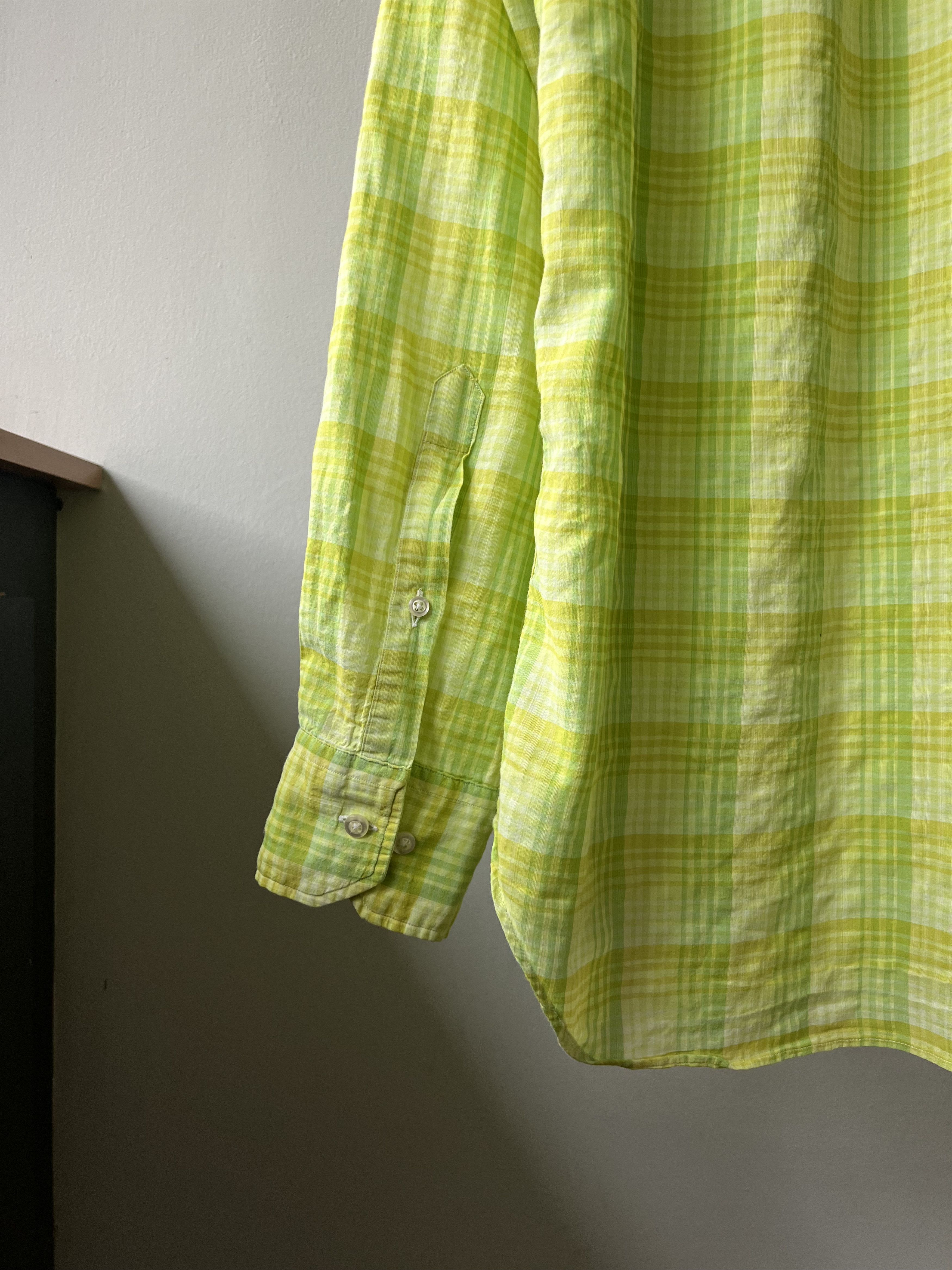 Corneliani Corneliani ID Men's Lime Green Long Sleeve Checkered Shirt Size US L / EU 52-54 / 3 - 6 Thumbnail