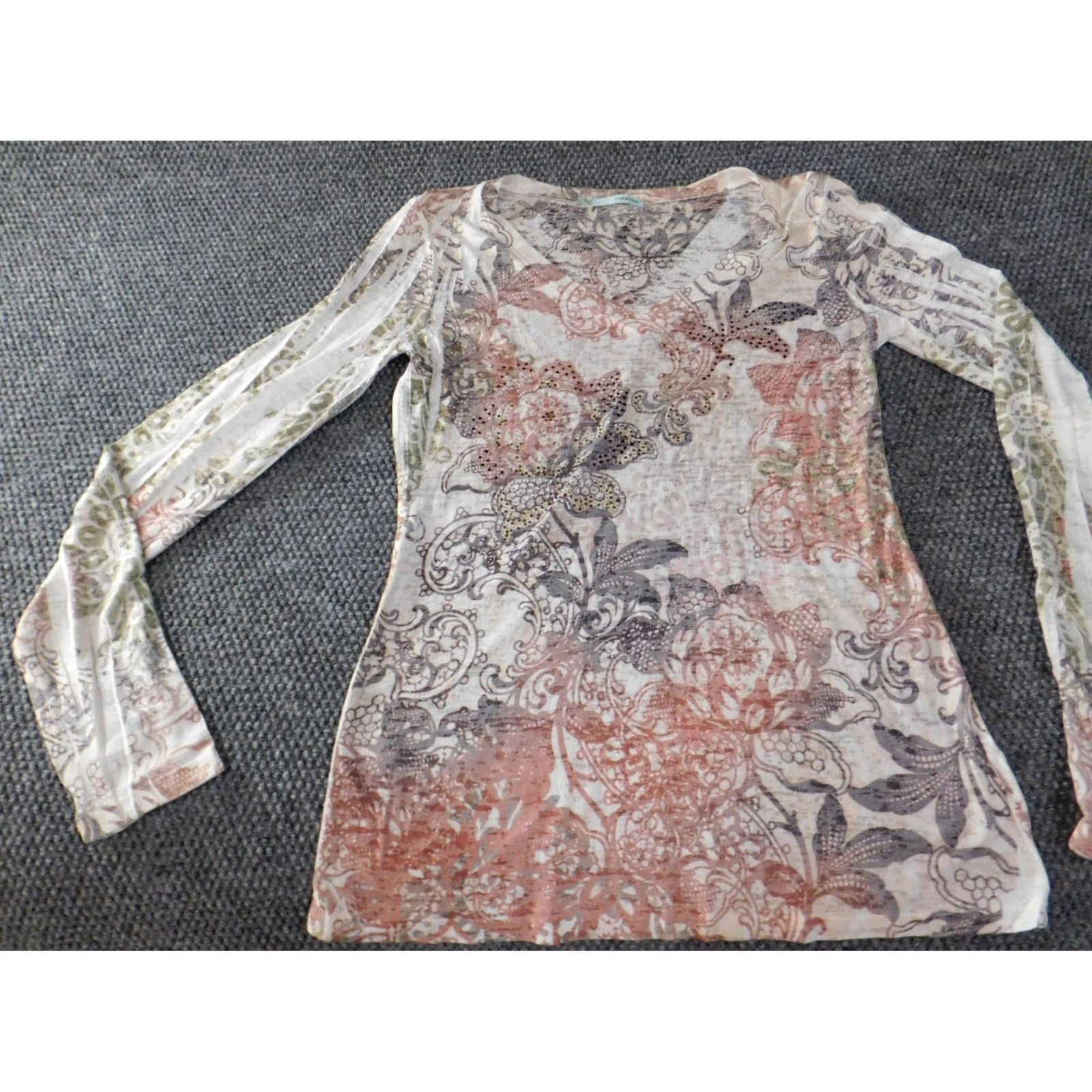 Vintage Maurices Blouse Womens Regular L Beige Floral Cotton Polyester Crew Neck Pullover Casual Long Sleeve Button Stars Theme 90s? Size L / US 10 / IT 46 - 3 Thumbnail