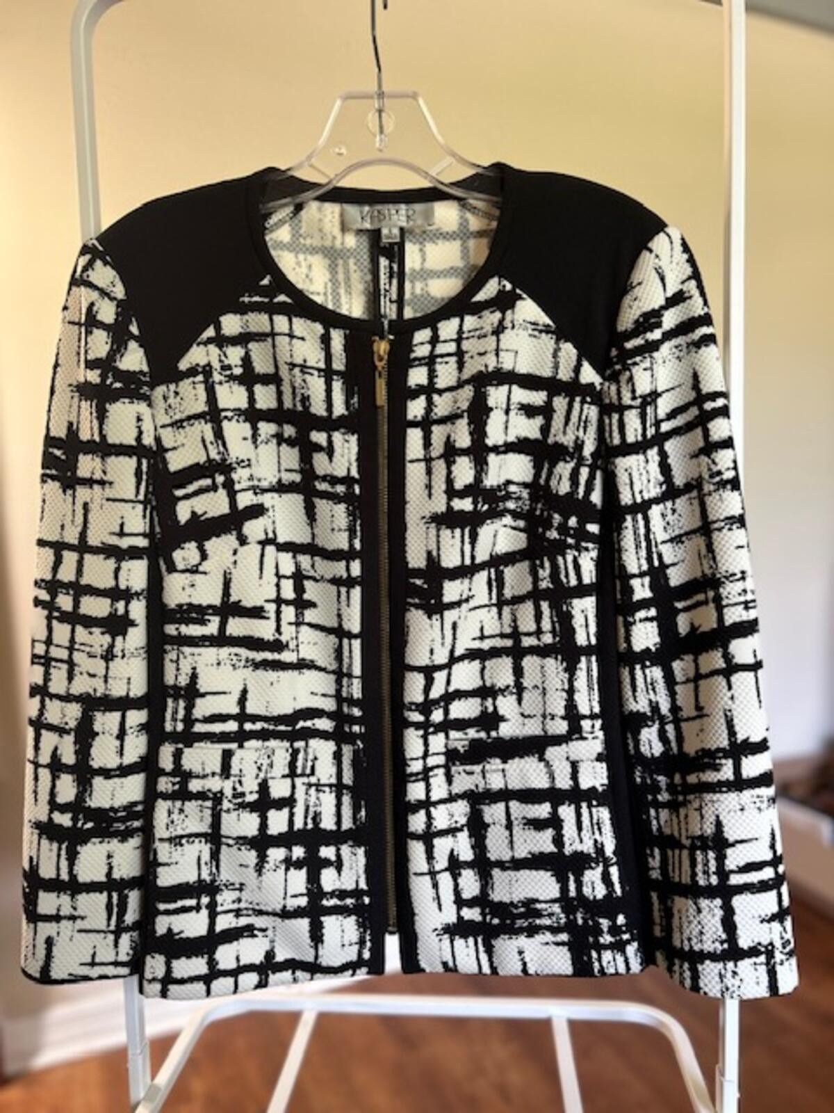 Other Kasper Women's Black and White Patterned Zip-Up Jacket Size Size M / US 6-8 / IT 42-44 - 1 Thumbnail