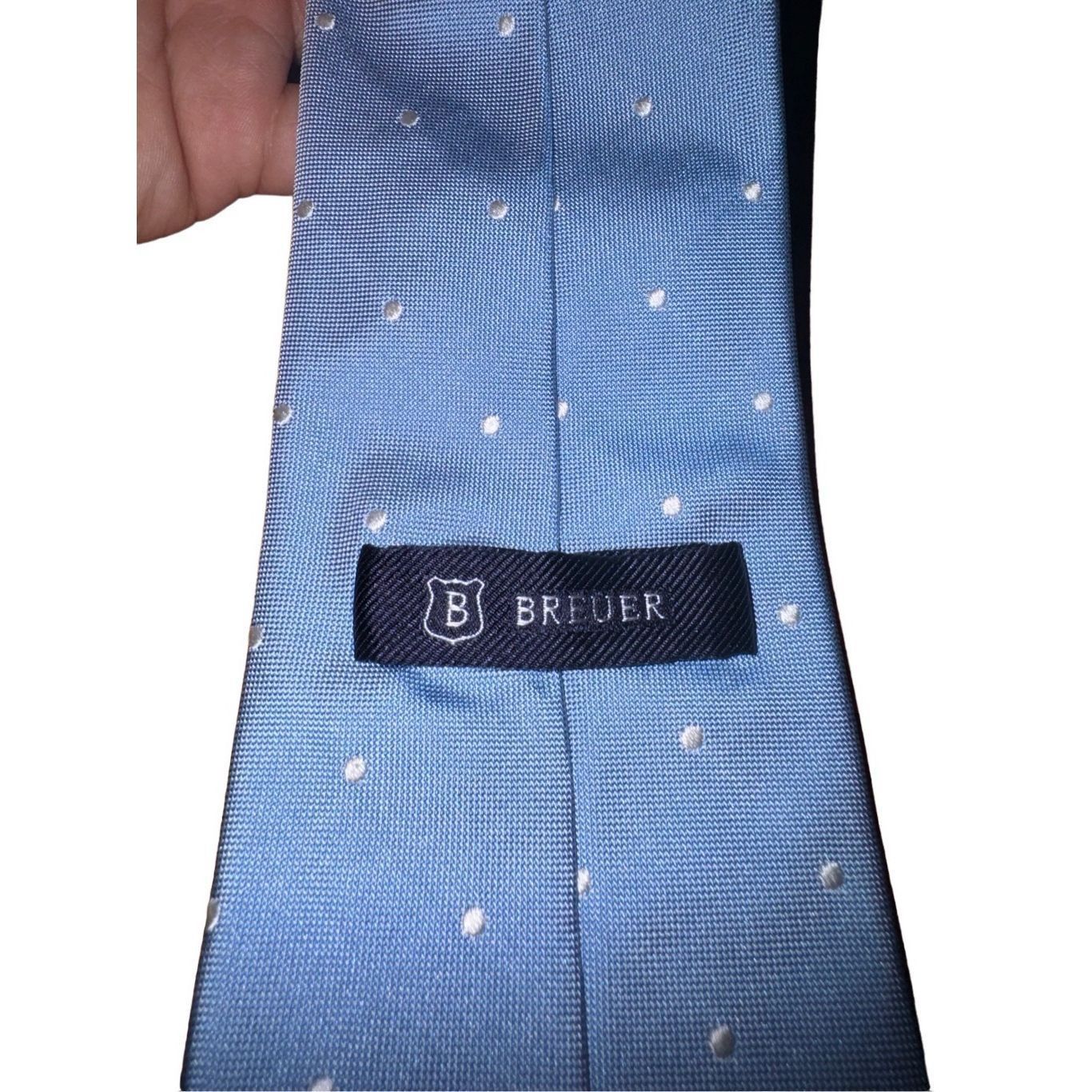 Breuer Breuer Blue & White Polkadot 100% Silk Handmade in Italy Nec Size ONE SIZE - 2 Thumbnail
